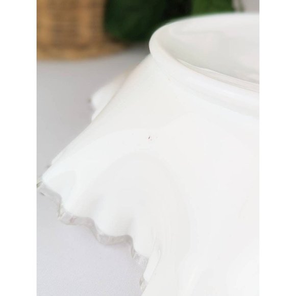 Vtg White Milk Glass Serving Bowl 11" Fenton Silver Crest Footed Double Crimped - Picture 8 of 9